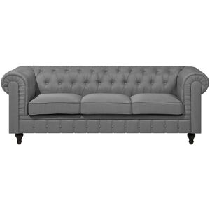 Beliani - Classic 3 Seater Sofa Button Tufted Fabric Light Grey Living Room Chesterfield