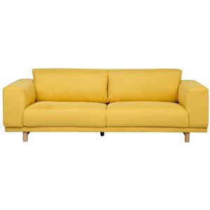 Beliani - Modern Fabric 3 Seater Sofa Retro Style Wide Armrests Yellow Nivala