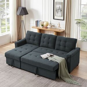 Furniture One - 3 Seater Sofa Bed Corner Couch Sectional Settee Sleep Reversible Storage Chaise - Dark Grey Linen