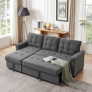 Furniture One - 3 Seater Sofa Bed Corner Couch Sectional Settee Sleep Reversible Storage Chaise - Light Grey Linen