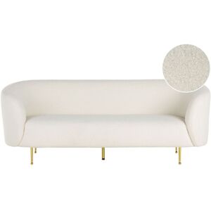 Beliani - 3 Seater Sofa Curved Glam Art Deco Boucle Fleece Gold Legs White Loen