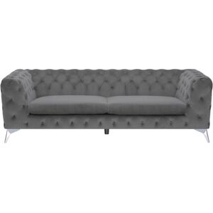 BELIANI Modern 3 Seater Velvet Sofa Button Tufting Chesterfield Low Back Grey Sotra