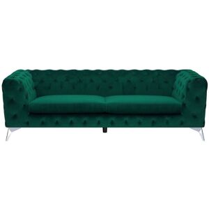 BELIANI Modern 3 Seater Velvet Sofa Button Tufting Chesterfield Low Back Green Sotra