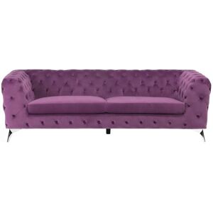 BELIANI Modern 3 Seater Velvet Sofa Button Tufting Chesterfield Low Back Purple Sotra