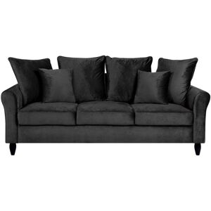Beliani - Modern 3 Seater Velvet Sofa Black Loose Back Solid Wood Legs Bornholm