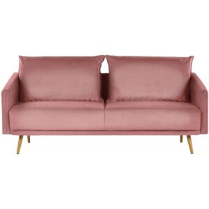 Beliani - Modern Velvet 3 Seater Sofa Pink Backrest Cushions Metal Legs Maura