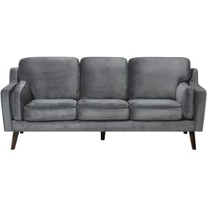 BELIANI Modern 3 Seater Sofa Upholstered Velvet Solid Oak Wood Legs Dark Grey Lokka