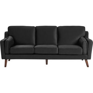 Beliani - Modern 3 Seater Sofa Upholstered Velvet Solid Oak Wood Legs Black Lokka