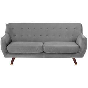 Beliani - Modern Velvet 3 Seater Sofa Grey Tufted Backrest Solid Wood Legs Bodo