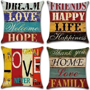 Csparkv - 45 x 45 cm Set of 4 Retro Love Cotton Linen Retro Style Square Cushion Cover for Bed Car Home Sofa Printing