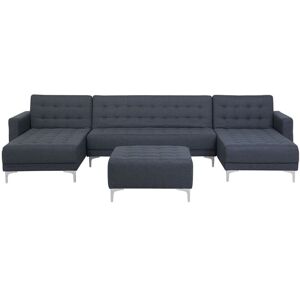 BELIANI Modular U-Shaped Corner Sofa Bed 2 Chaises Ottoman Grey Fabric Aberdeen