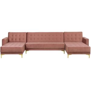 Beliani - Modular U-Shaped Corner Sofa Bed 3 Seater 2 Chaises Pink Velvet Aberdeen