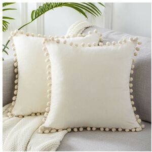 CYSLMUK 50x50 White Decoration Girl's Room Set of 2 Cushions and Decorative Accessories for Sofa Double-Sided Design in Solid Color in Velvet