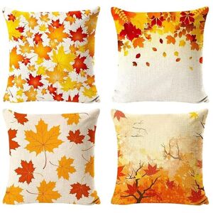 Alwaysh - Set of 4 Decorative Sofa Cushion Covers, Rustic Square 18 x 18 Inch Linen Throw Pillow Covers with Zipper, Yellow Maple Leaf Pattern Sofa
