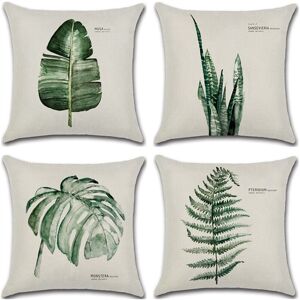 Alwaysh - Set of 4 Decorative Cushion Covers 18' x 18', Green Leaves, Cushion Covers, Perfect for Patio, Garden, Living Room, Couch, Farmhouse Decor.