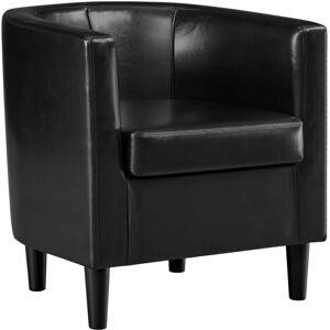 Barrel-shaped Chair Accent Arm Chair Faux Leather Upholstered Club Chair, Black - Yaheetech