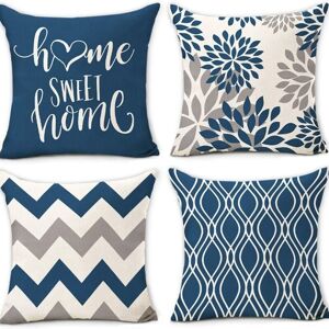 Blue Cushion Cover 45 x 45 cm Modern Geometric Decorative Linen Throw Pillow Case for Sofa Living Room Bedroom Ymyny