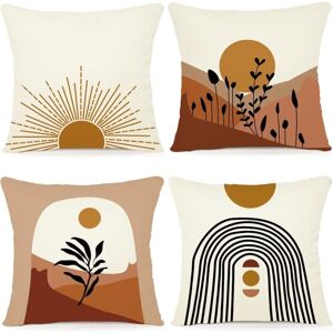 Ccykxa - Set of 4 Cushion Covers 45x45 Floral Watercolor Painting Decorative Cushion Covers Cotton Linen Sofa Pillowcase Square Cushion Cover for Bed