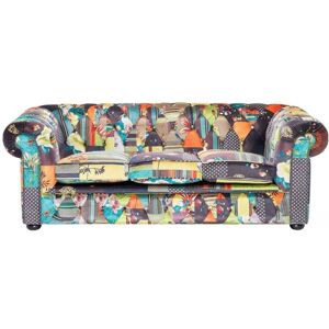 Beliani - 3 Seater Sofa Button Tufted Scroll Arm Patchwork Green and Yellow Chesterfield