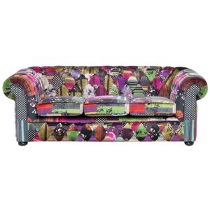 Beliani - Classic Sofa 3 Seater Button Tufted Patchwork Purple Chesterfield