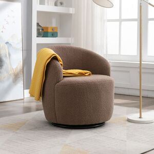 Dewdat - Coffee Teddy Fabric Swivel Accent Armchair – Barrel Chair with Black Powder Coating Metal Ring - brown