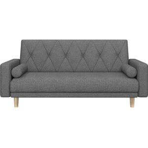 Convertible Sofa Bed, Button-tufted Fabric 3-Seater Sofa Bed with 2 Bolster Pillows, Dark Gray - Yaheetech