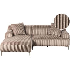 Beliani - Corduroy Right Corner Sofa 3 Seater Jumbo Cord Light Brown Stenum