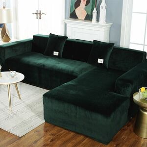 HOOPZI Corner Sofa Cover with Armrests Sofa Cover Stretch L-Shaped Protective Sofa (L-Shaped Corner Sofa, Please Buy Two Pieces)-Dark Green Double 145-185cm