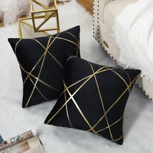 IKODM Cushion Cover 45×45cm Velvet Black Cushion Decorative Pillow Covers Gold Lines Geometry Cushion Living Room Bedroom Bench Sofa Cushion Cover Set of 2