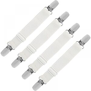 Elastic Bed Sheet Holder, Adjustable Fastening Strap for Bed Sheets, Sofas, Ironing Board Covers (White, 4-Pack), Extends up to 60 cm. Ymyny