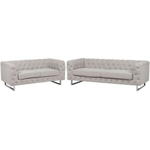 Beliani - Sofa Set 3+2 Seater Upholstered Button Tufting Chesterfield Style Beige Vissland