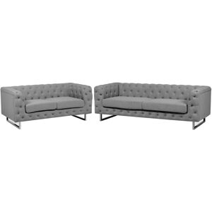 Beliani - Sofa Set 3+2 Seater Upholstered Button Tufting Chesterfield Style Grey Vissland