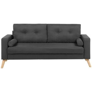 Beliani - 2 Seater Sofa Dark Grey Retro Button Tufted Bolster Fabric Upholstered Kalmar