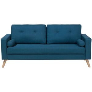 Beliani - 2 Seater Sofa Blue Retro Button Tufted Bolster Fabric Upholstered Kalmar