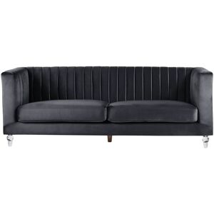 Beliani - Modern Velvet Fabric Sofa 3 Seater Tuxedo Panel Tufted Black Arvika