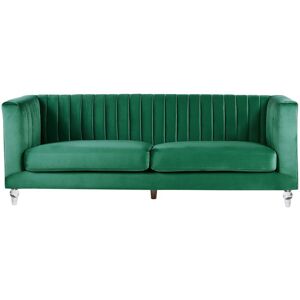 Beliani - Modern Velvet Fabric Sofa 3 Seater Tuxedo Panel Tufted Green Arvika