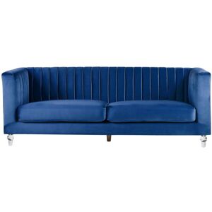 BELIANI Modern Velvet Fabric Sofa 3 Seater Tuxedo Panel Tufted Cobalt Blue Arvika