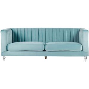 BELIANI Modern Velvet Fabric Sofa 3 Seater Tuxedo Panel Tufted Light Blue Arvika