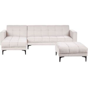 Beliani - Fabric Tufted Right Hand Corner Sofa w Ottoman Reclining 3 Position Backrest Click-Clack Off-White Alnes