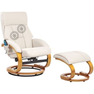Beliani - Faux Leather Recliner Chair with Footstool Massage Heated Swivel Light Beige Force