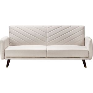 Beliani - Faux Linen Fabric Sofa Bed 3 Seater Light Beige Convertible Reclining Senja