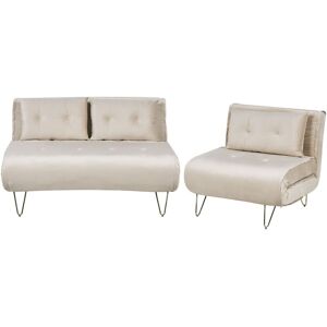 BELIANI Living Room Set 3 Seater VESTFOLD Velvet Beige
