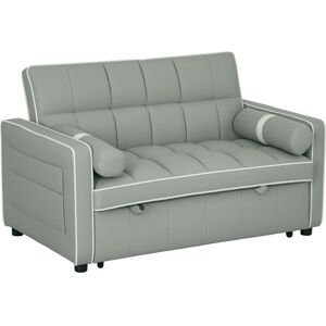 2 Seater Pull Out Sofa Bed with Adjustable Backrest, Light Grey - Homcom