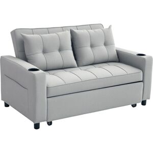 Homcom - 2 Seater Pull Out Sofa Bed with Pockets for Living Room Light Grey