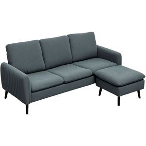 Homcom - 3 Seater Corner Sofa Couch Settee with Chaise Lounge, Charcoal Grey
