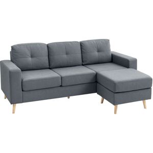 HOMCOM 3-Seater L-Shaped Linen Sofa w/ Sponge Seat Back Cushions, Dark Grey