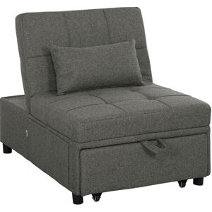 HOMCOM 4-in-1 Pull Out Sleeper Chair Bed with Pockets, Charcoal Grey