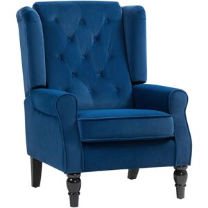 Homcom - Accent Armchair Home Furniture Tufted Club Wood Fabric Blue