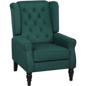 Homcom - Accent Armchair Home Furniture Tufted Club Wood Fabric Dark Green