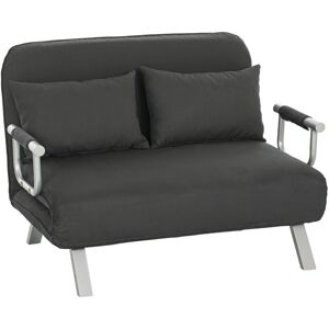 Fabric Convertible 2 Seater Sofa Bed w/ 2 Pillows, Charcoal Grey - Homcom